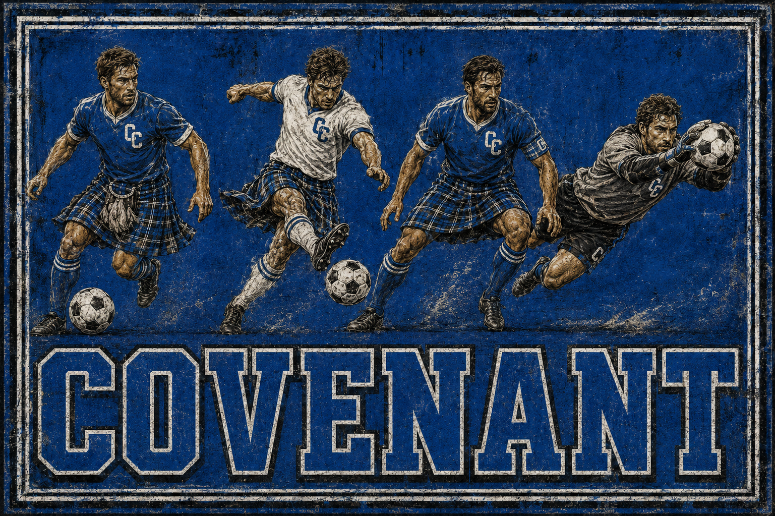 Covenant Soccer Players Blue Distressed-Style Wall Art