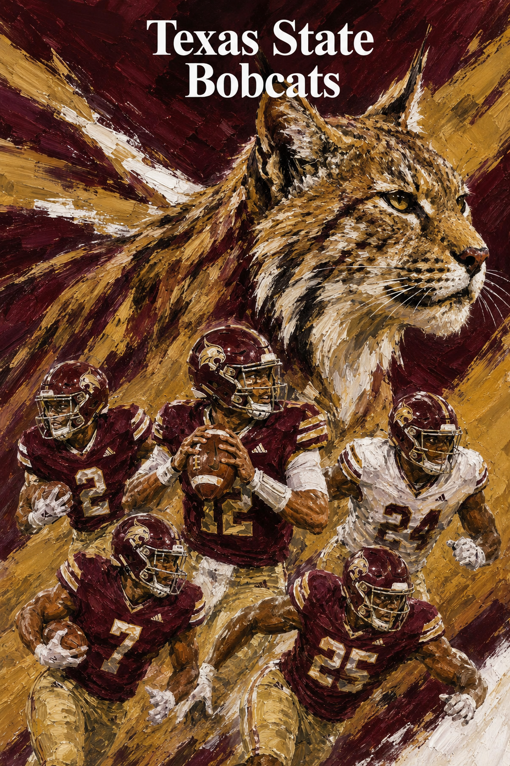 Texas State Bobcats Football Painted-Style Wall Art