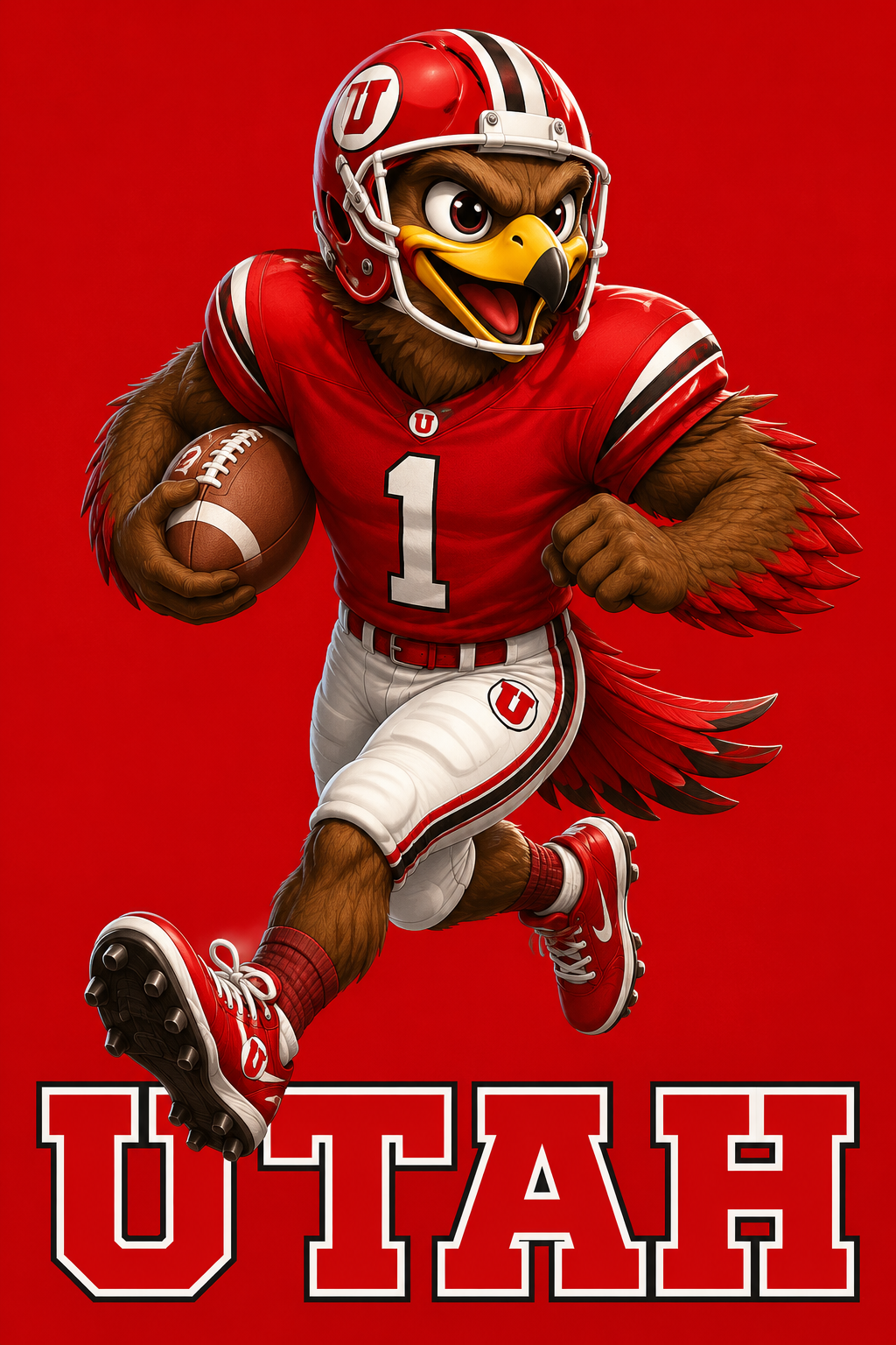 Red Football Bird Mascot Utah-Inspired Wall Art