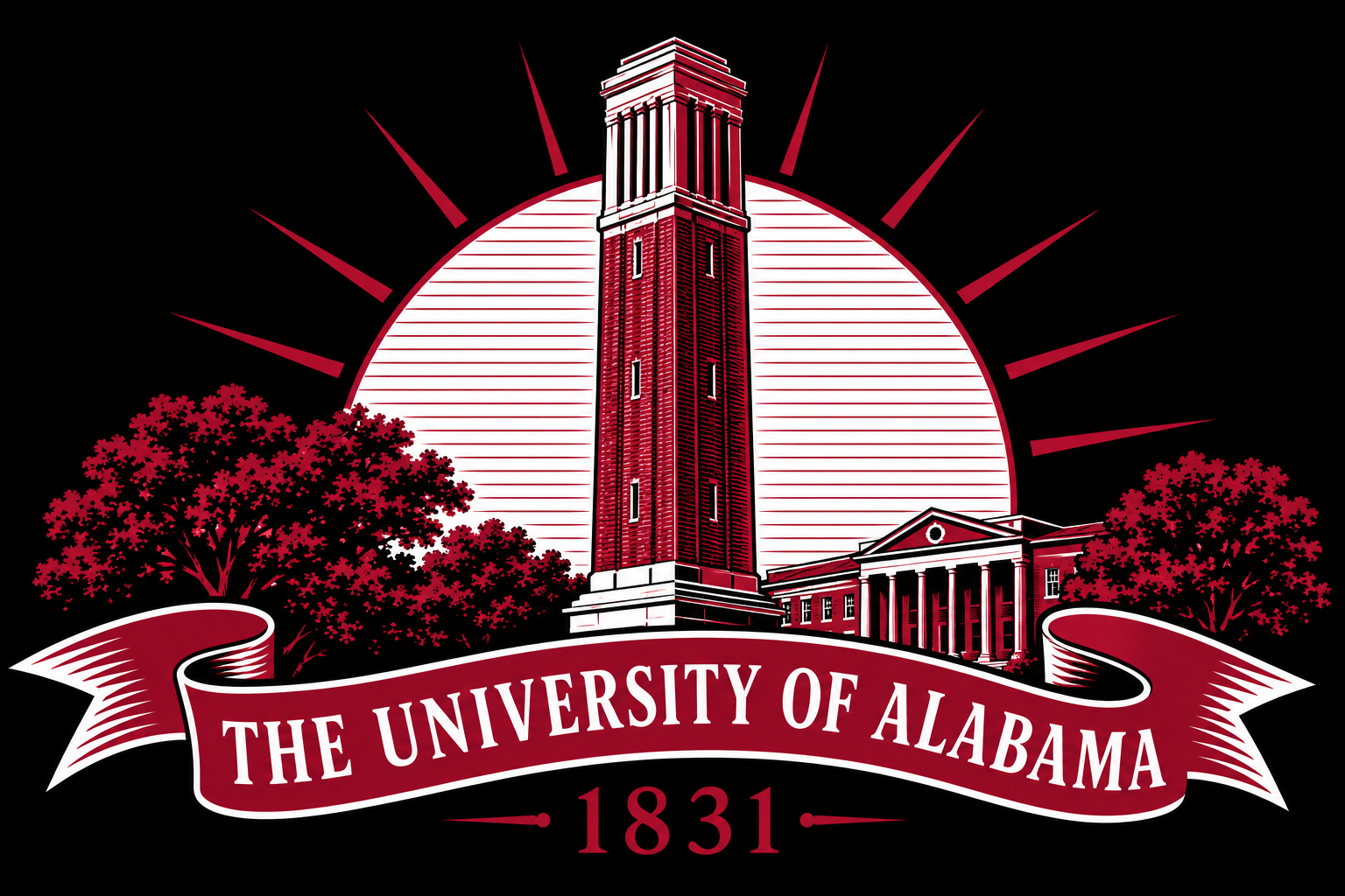 University of Alabama Bell Tower Crimson and White Wall Art