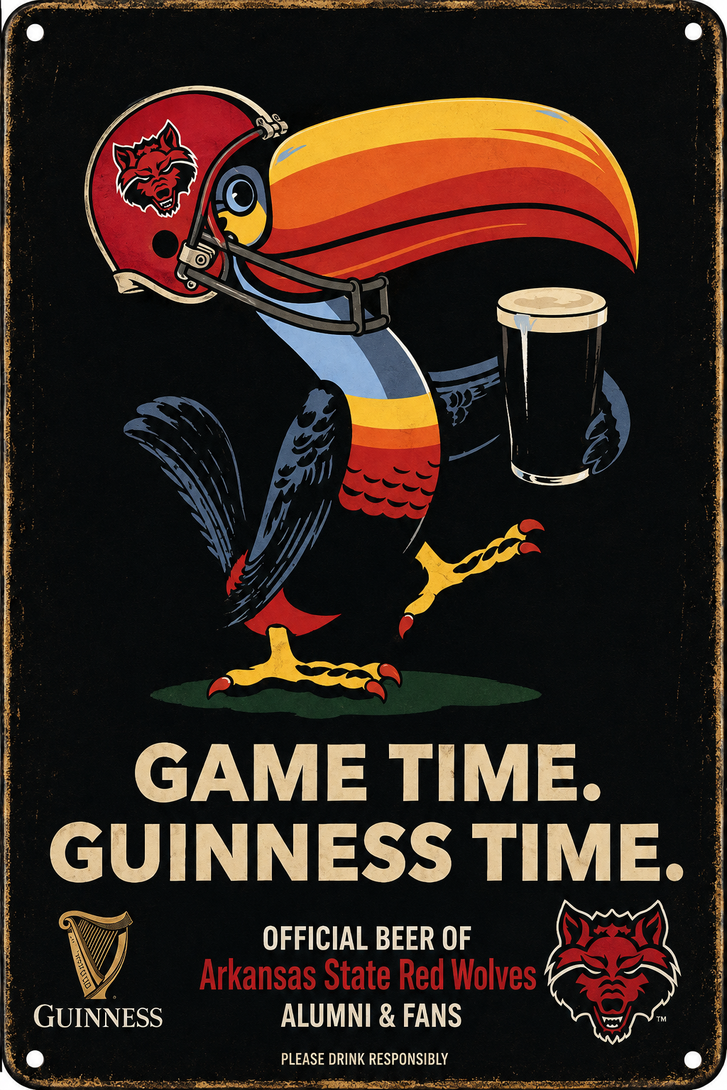 Game Time Guinness Arkansas State Red Wolves Metal Sign