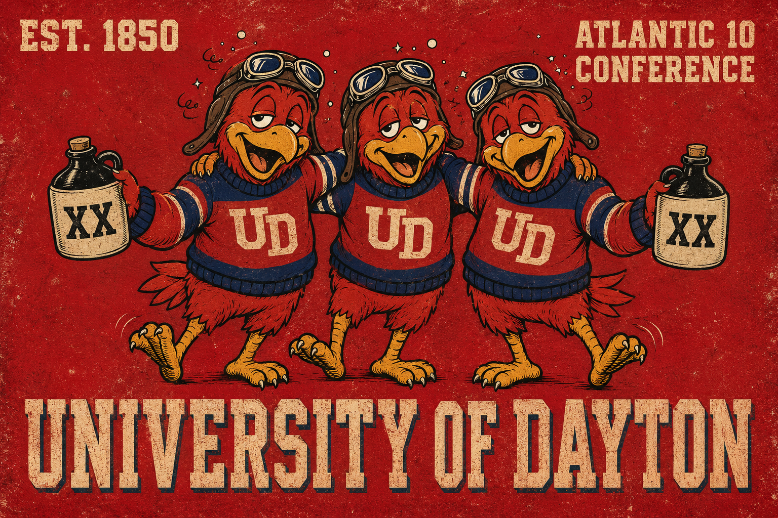 University of Dayton Flyers Vintage-Style Illustrated Wall Art