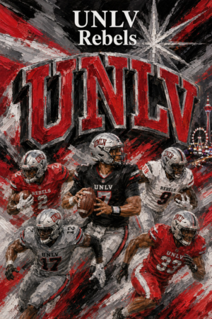 UNLV Rebels Football Players Red Black White Wall Art