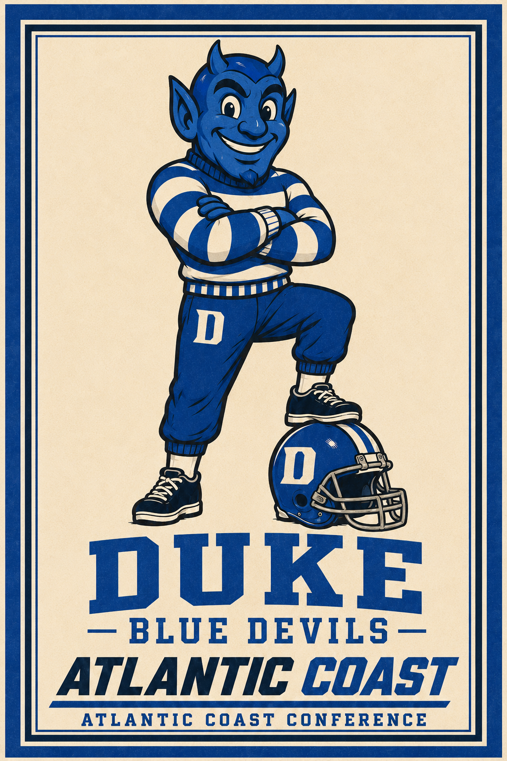 Duke Blue Devils Football Vintage-Style Poster Print