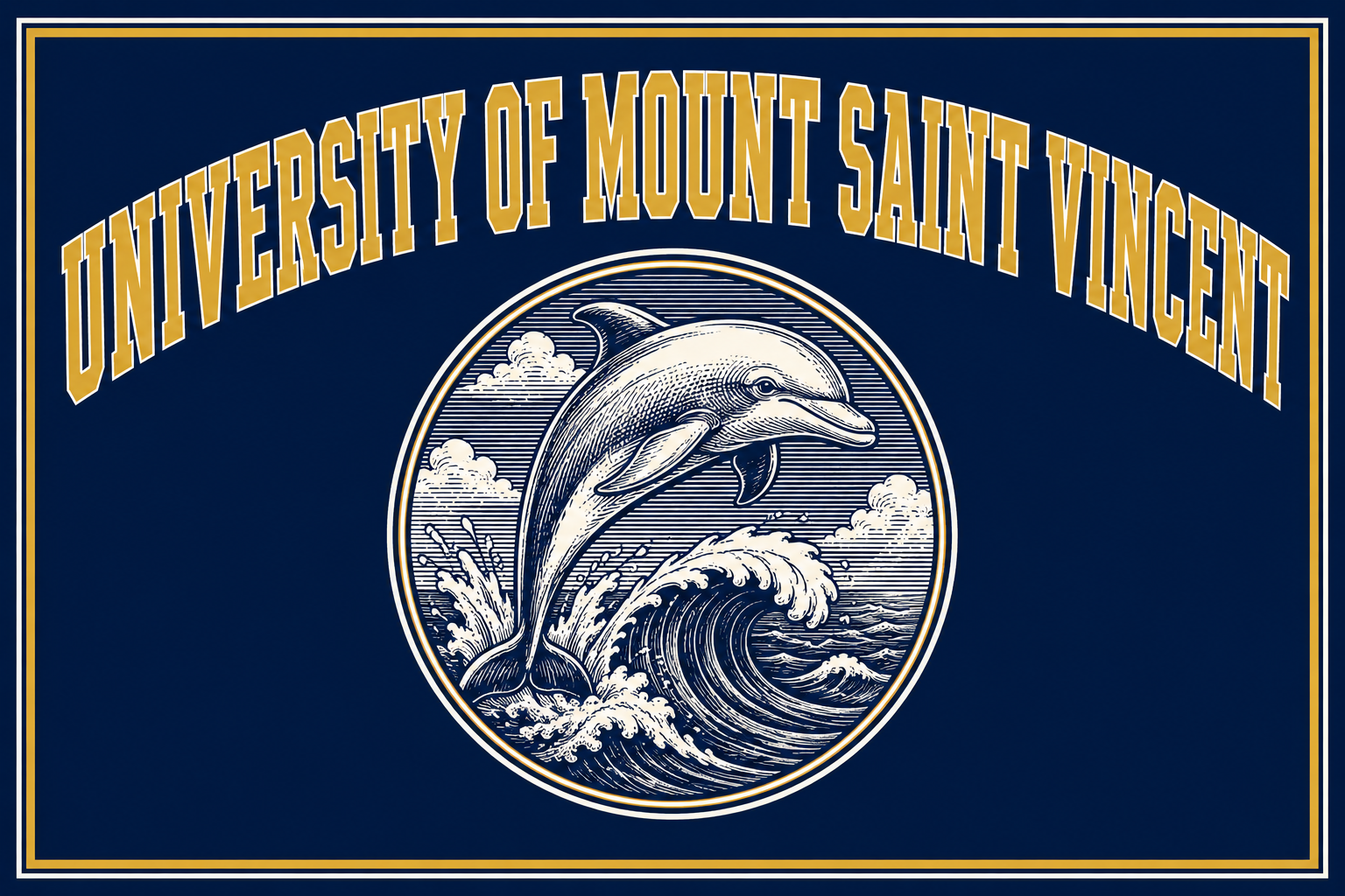 University of Mount Saint Vincent Dolphin Navy Gold Wall Art