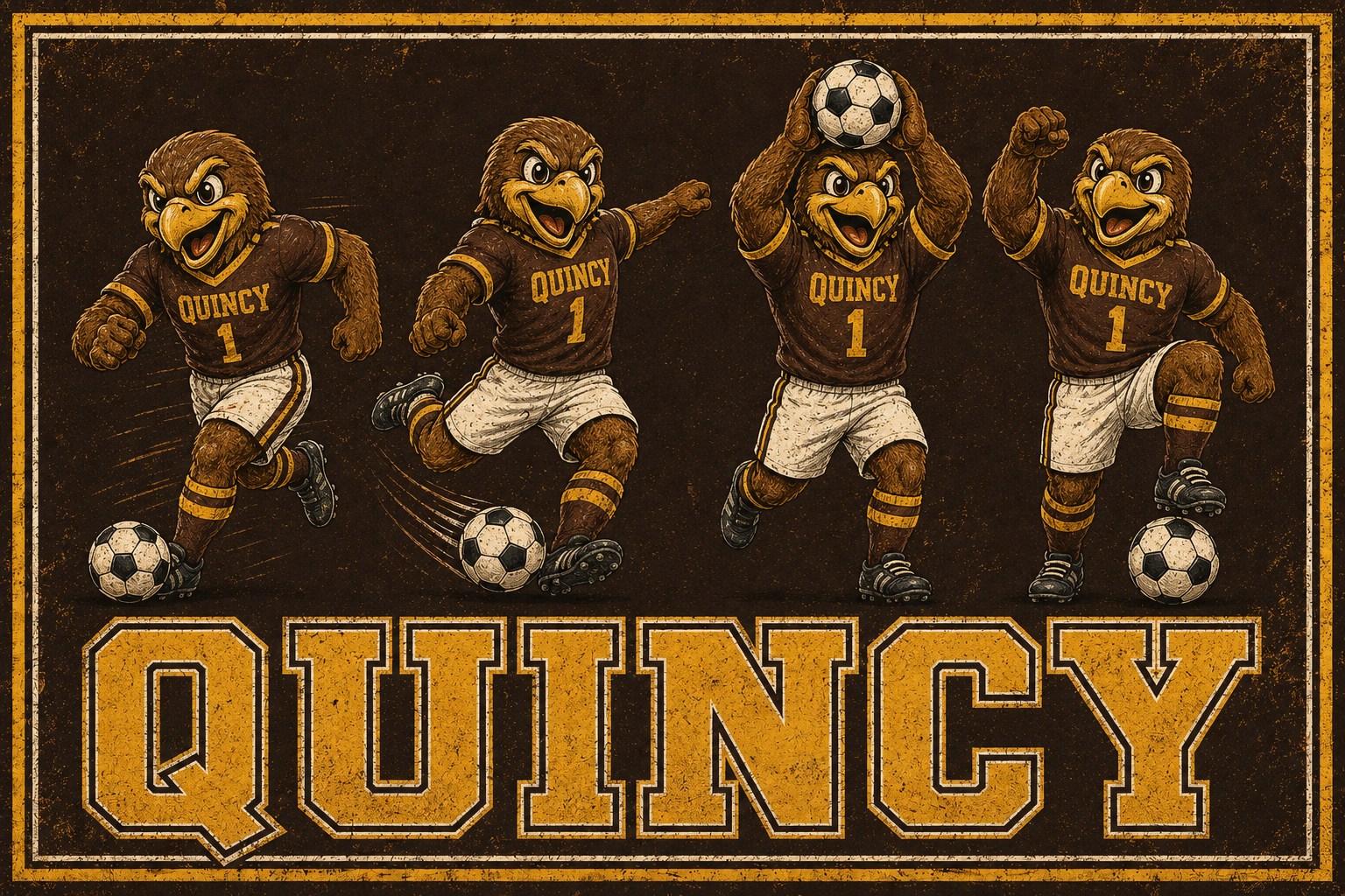 Quincy Eagle Soccer Mascot Vintage-Style Wall Art