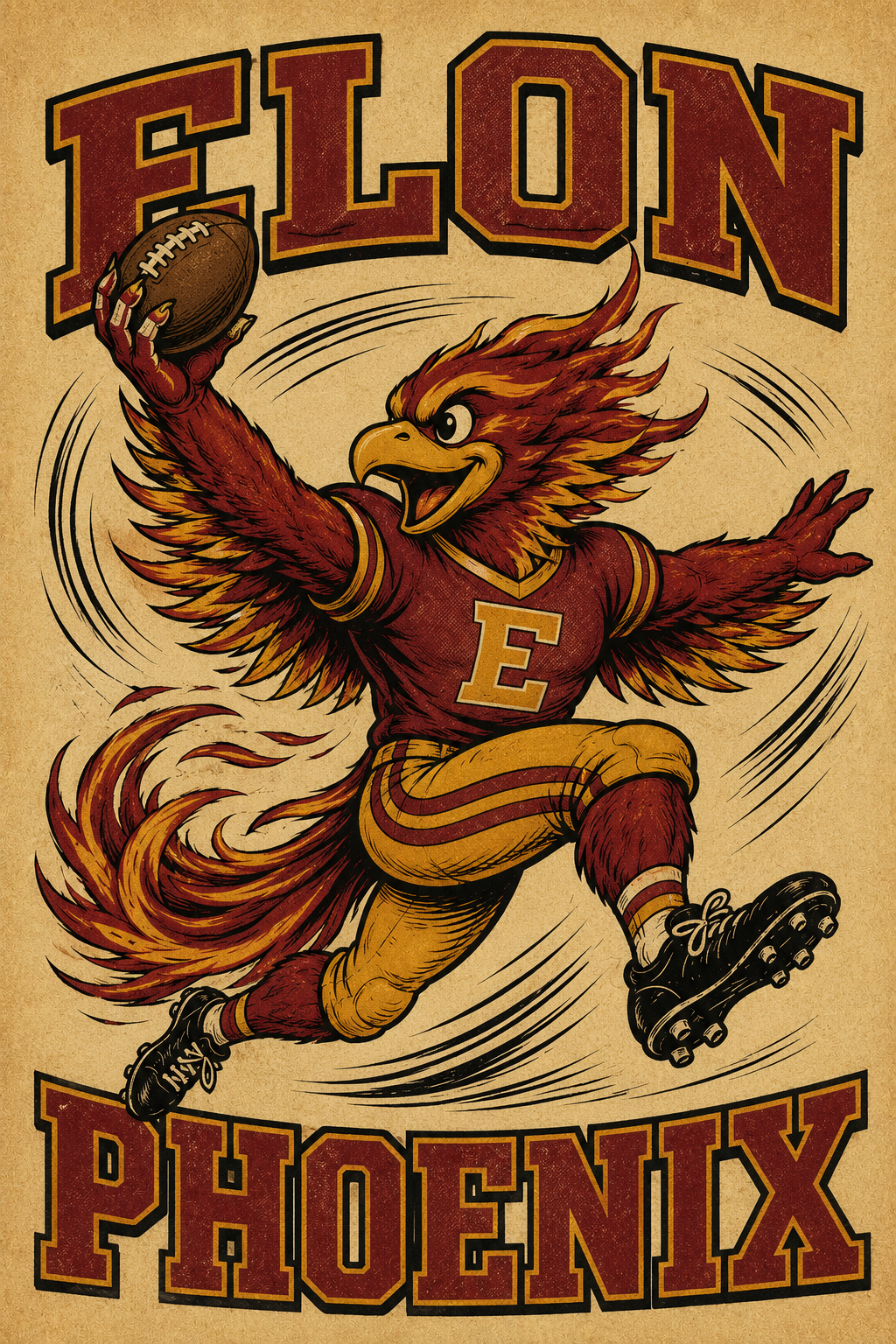 Elon Phoenix Eagle Football Vintage-Style Wall Art