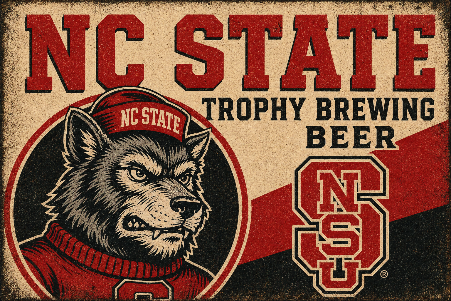 NC State Wolfpack Trophy Brewing Beer Vintage-Style Wall Art
