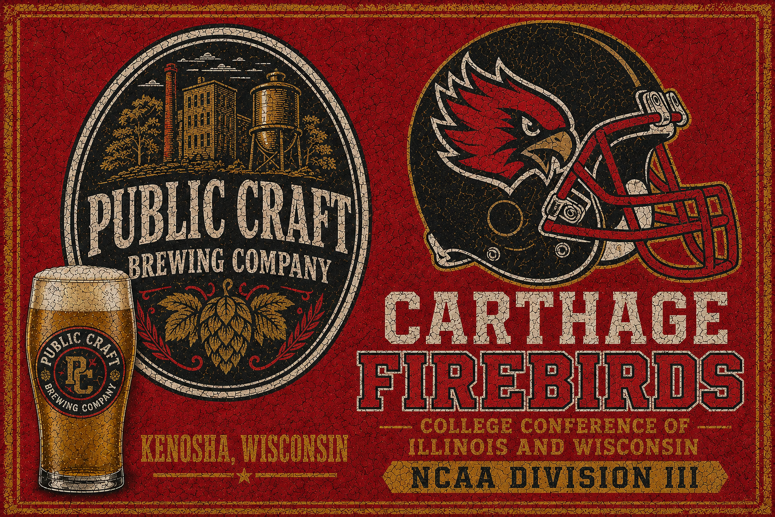 Public Craft Brewing Carthage Firebirds Vintage Style Wall Art