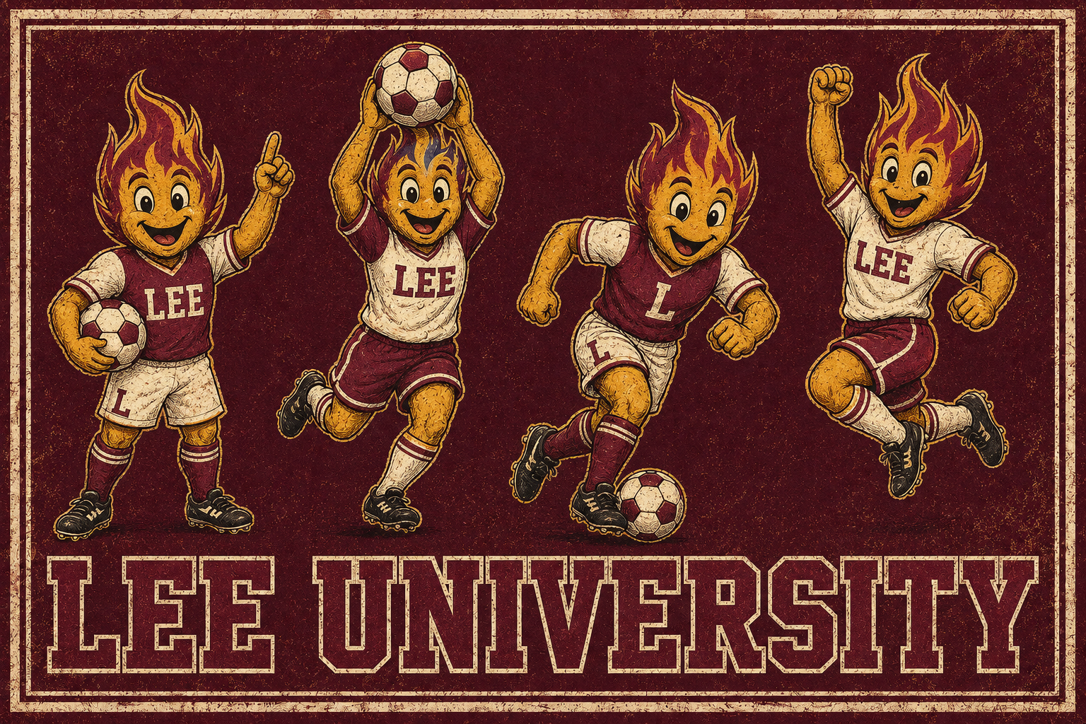 Lee University Soccer Flame Mascot Vintage-Style Wall Art