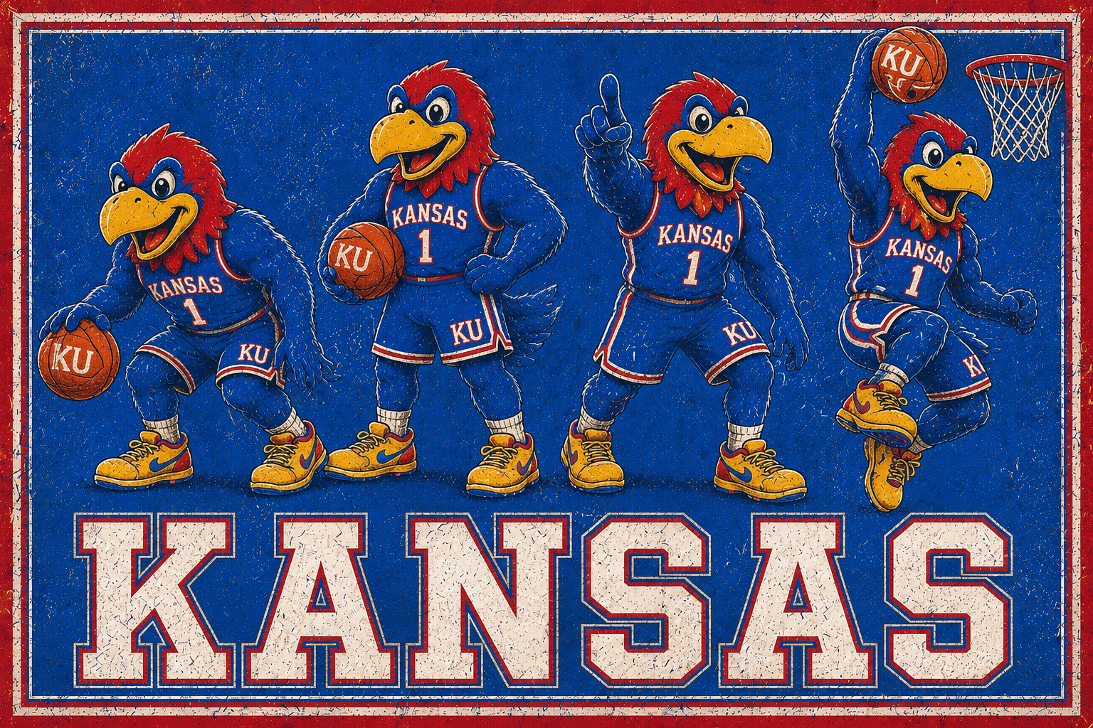 Kansas Basketball Jayhawk-Inspired Vintage-Style Wall Art