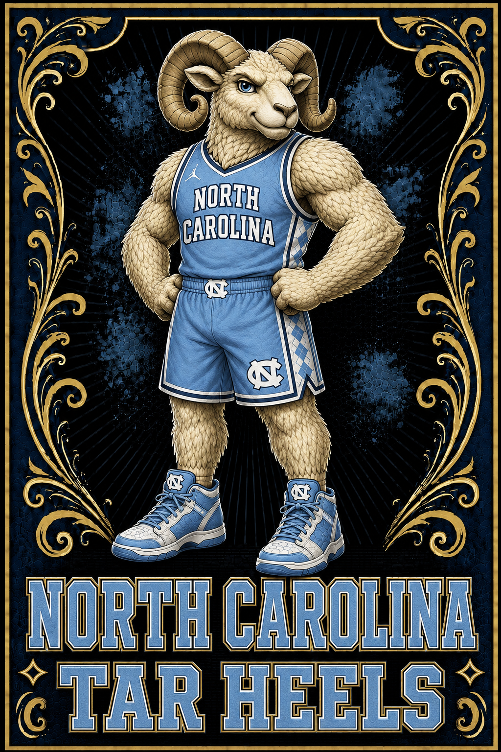 North Carolina Tar Heels Ram Basketball Wall Art