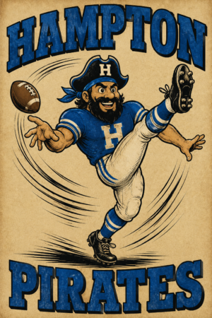 Hampton Pirates Football Player Vintage-Style Wall Art