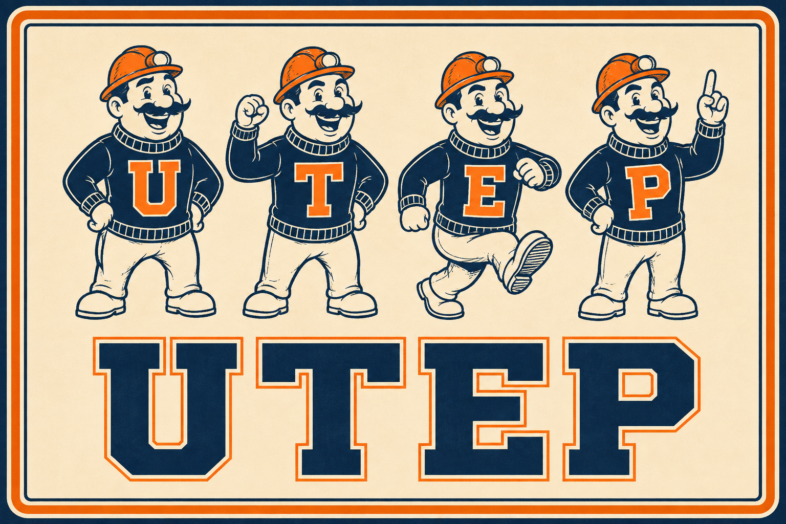 UTEP Miner Cartoon Retro-Style Wall Art Print