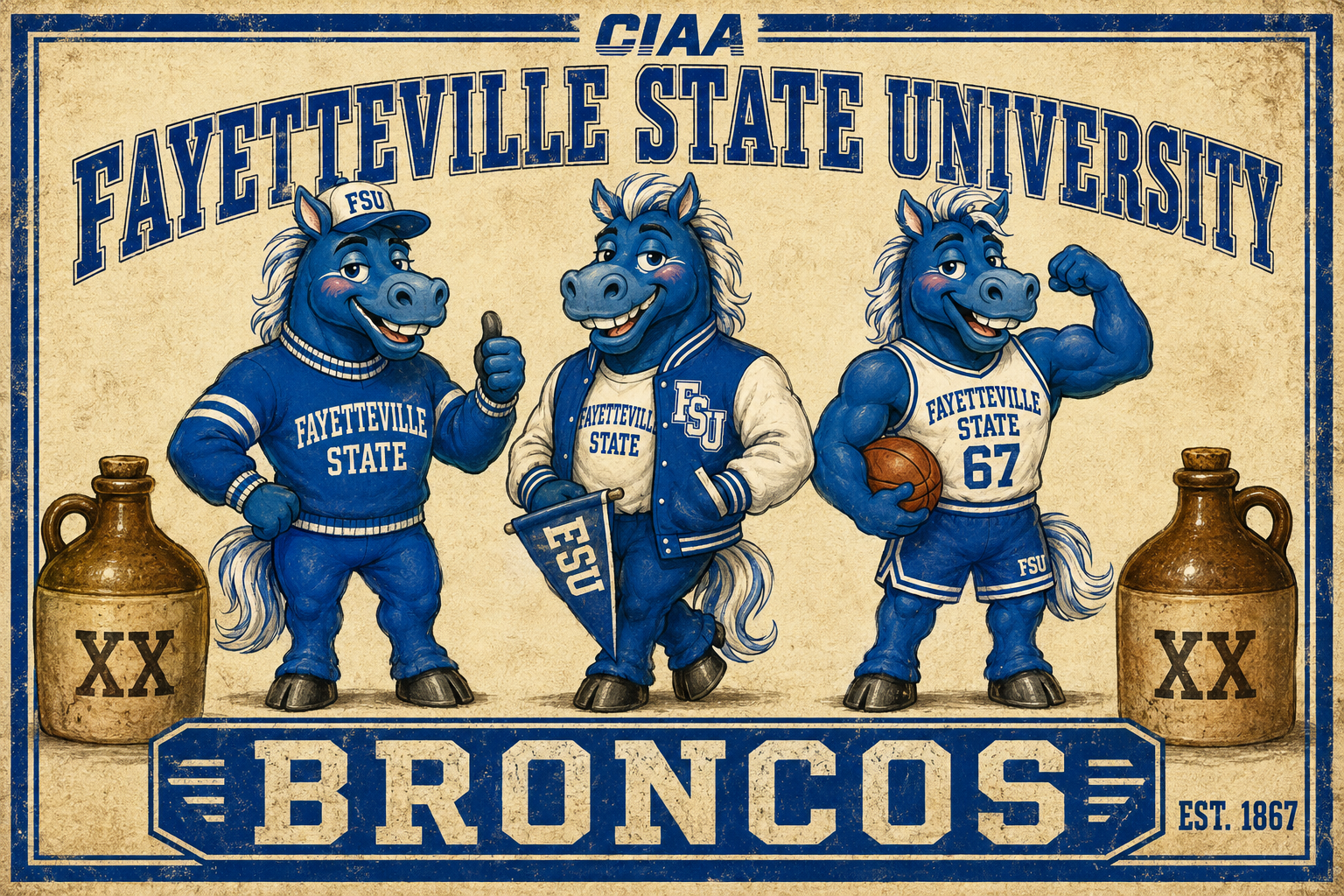 Fayetteville State Broncos Three-Horse Mascots Wall Art