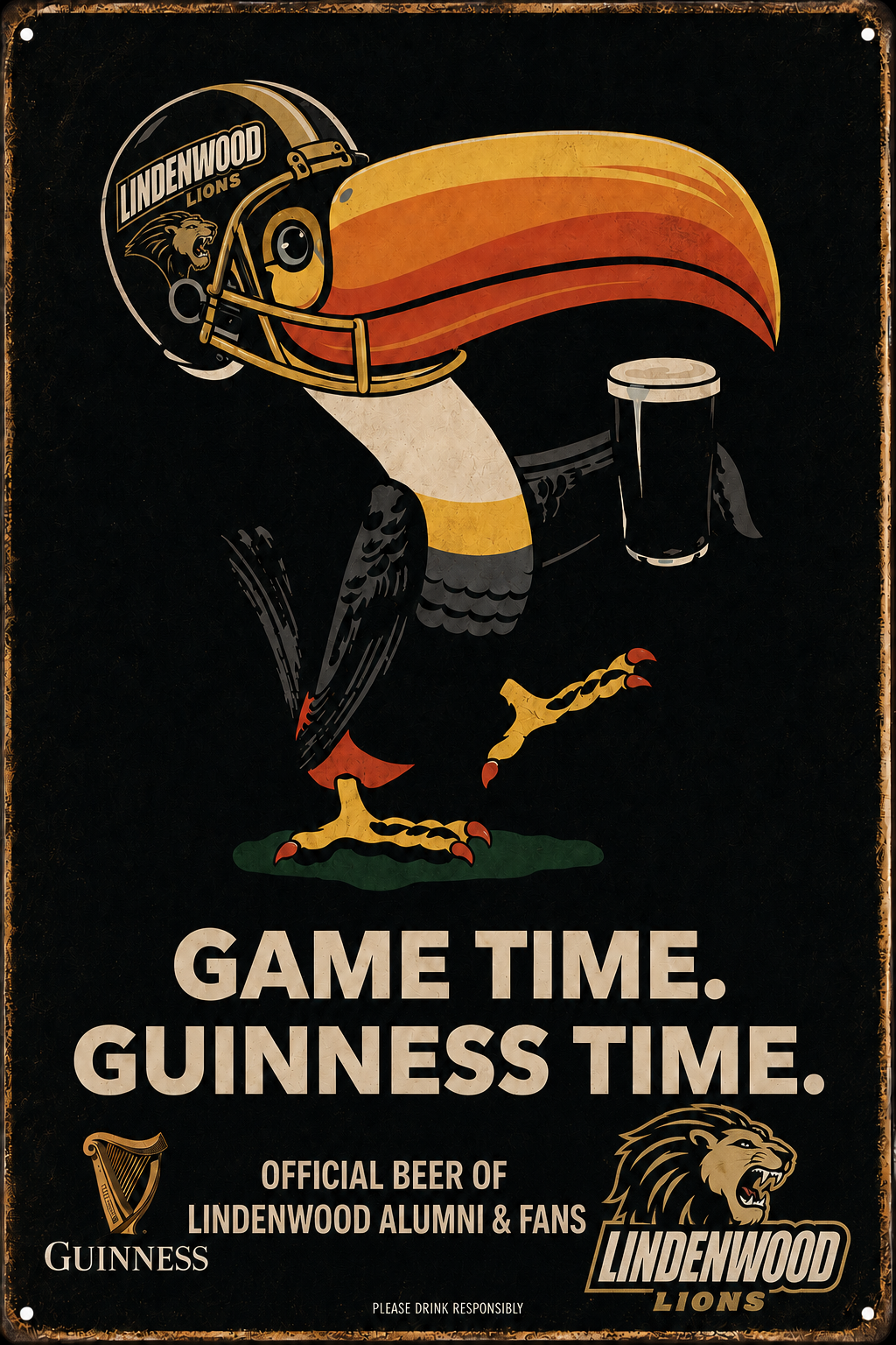 Lindenwood Lions Guinness Game Time Metal-Style Wall Sign