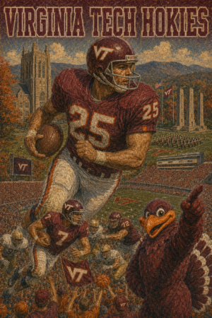 Virginia Tech Hokies Football Vintage-Style Illustrated Wall Art