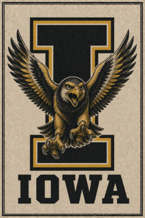 Black and Gold Eagle IOWA Wall Art Print