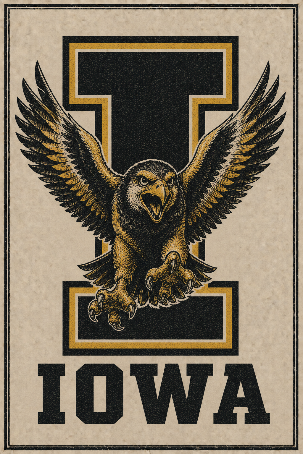 Black and Gold Eagle IOWA Wall Art Print