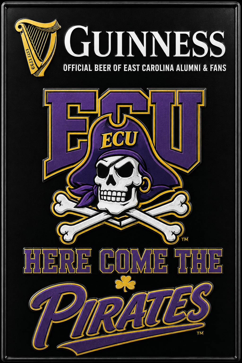 Guinness ECU Pirates Black Wall Sign