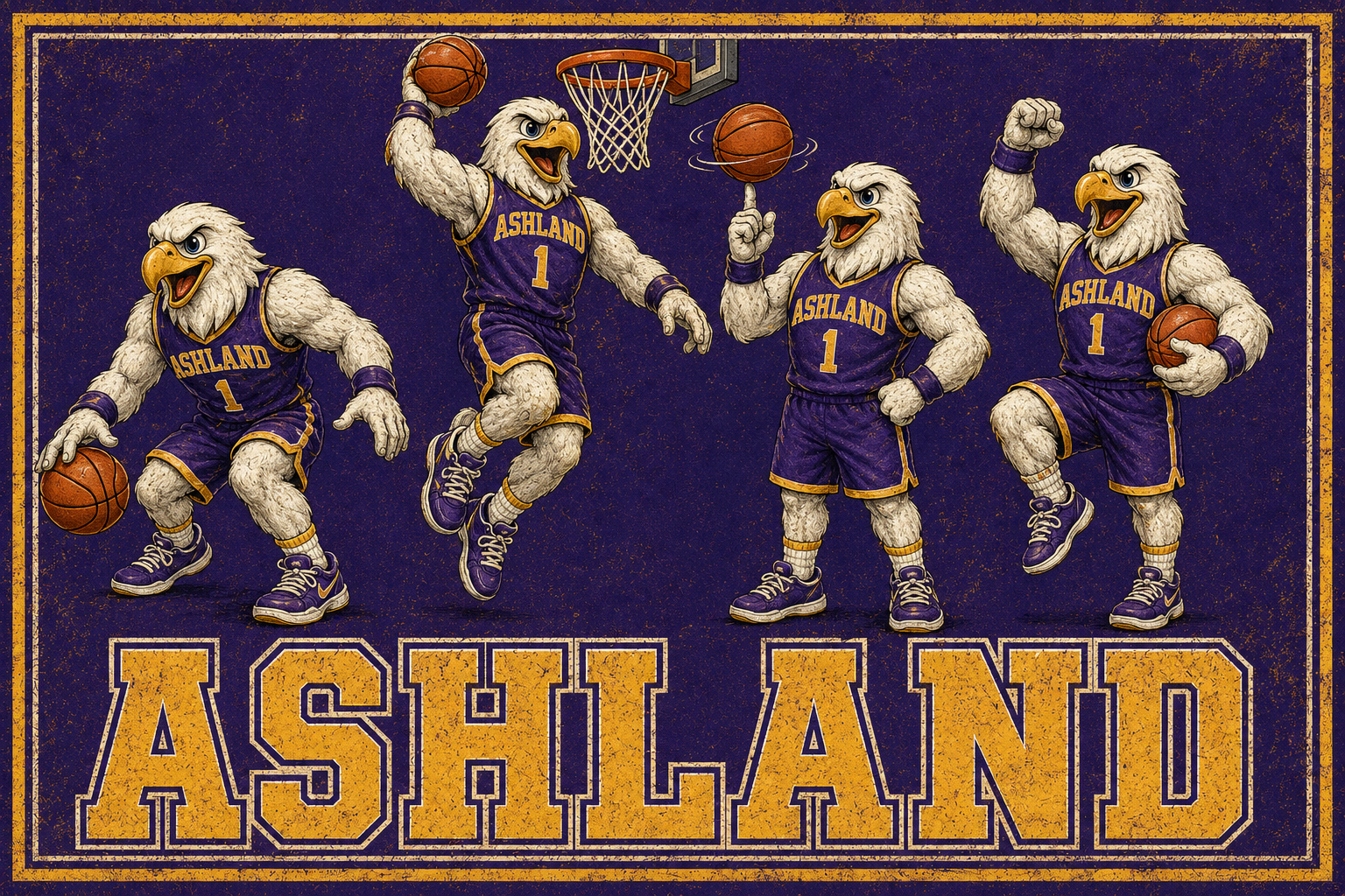 Ashland Eagles Basketball Team Vintage-Style Wall Art