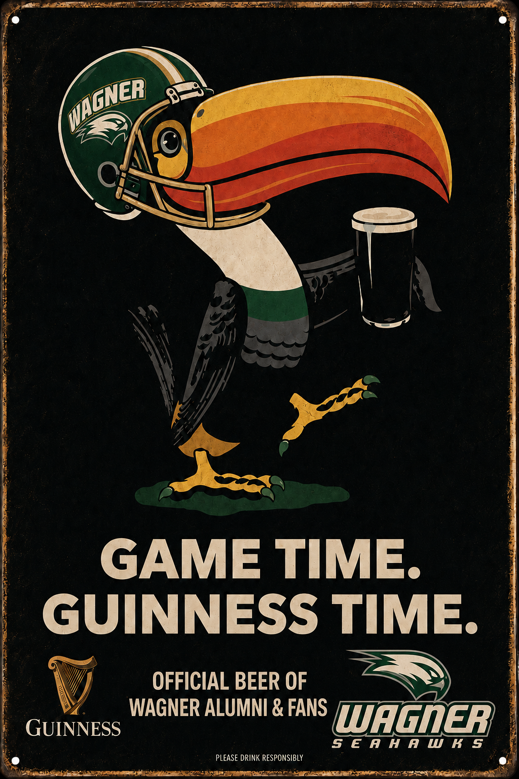 Wagner Seahawks Game Time Guinness Vintage-Style Wall Sign