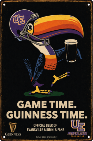 Evansville Purple Aces Guinness Game Time Metal-Style Sign