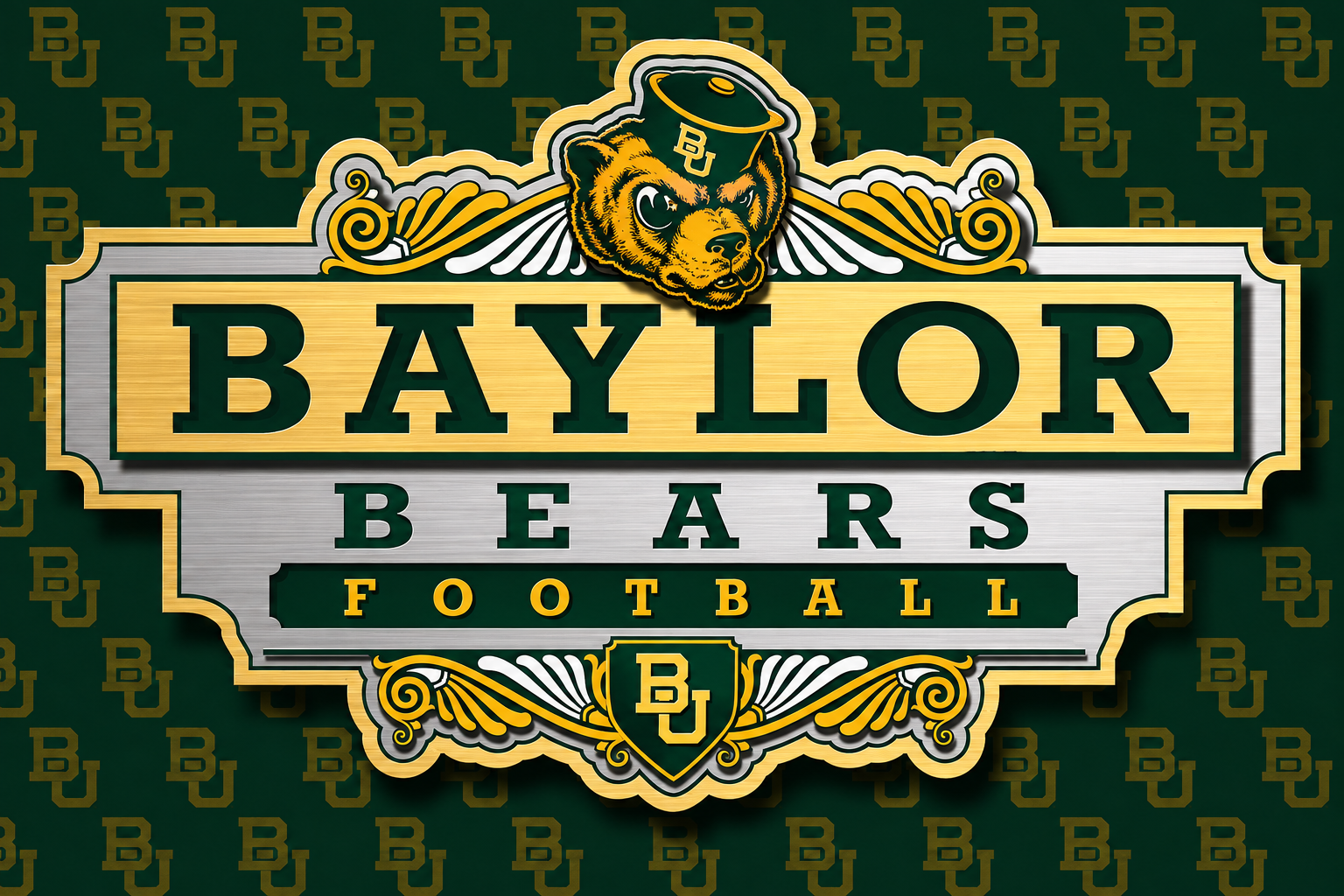 Baylor Bears Football Ornate Green and Gold Wall Art