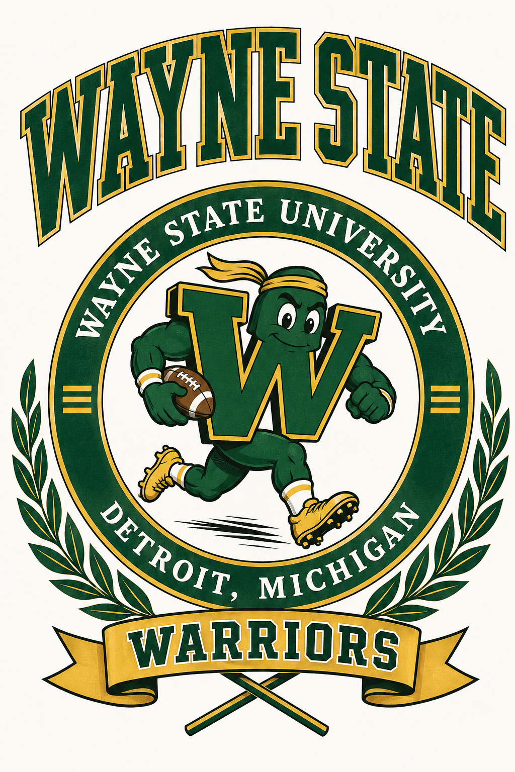 Wayne State Warriors Green and Gold Football Emblem Wall Art