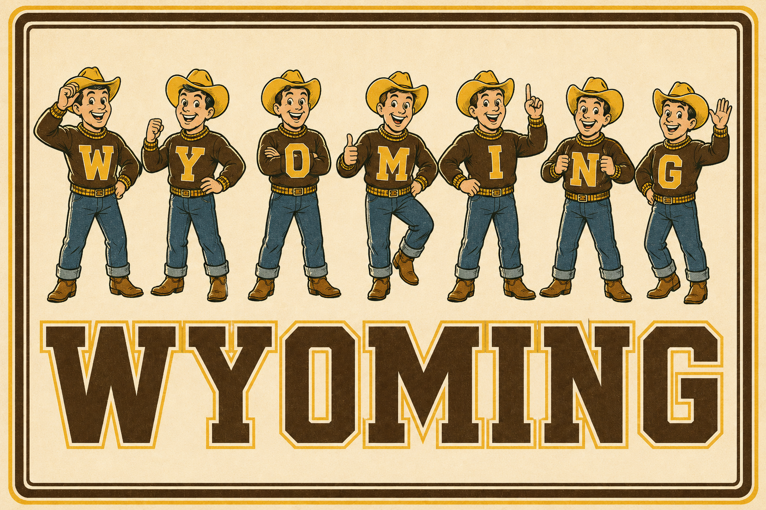 Retro Western Wyoming Cowboy Typography Wall Art