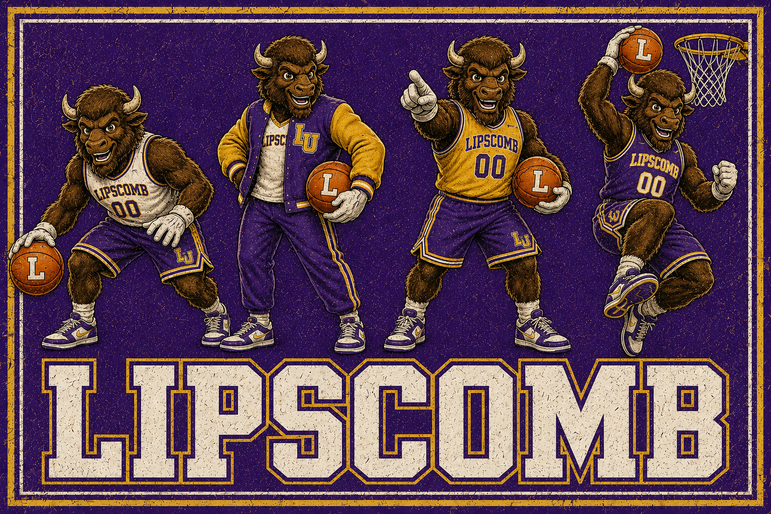 Lipscomb Basketball Buffalo Mascot Vintage-Style Wall Art