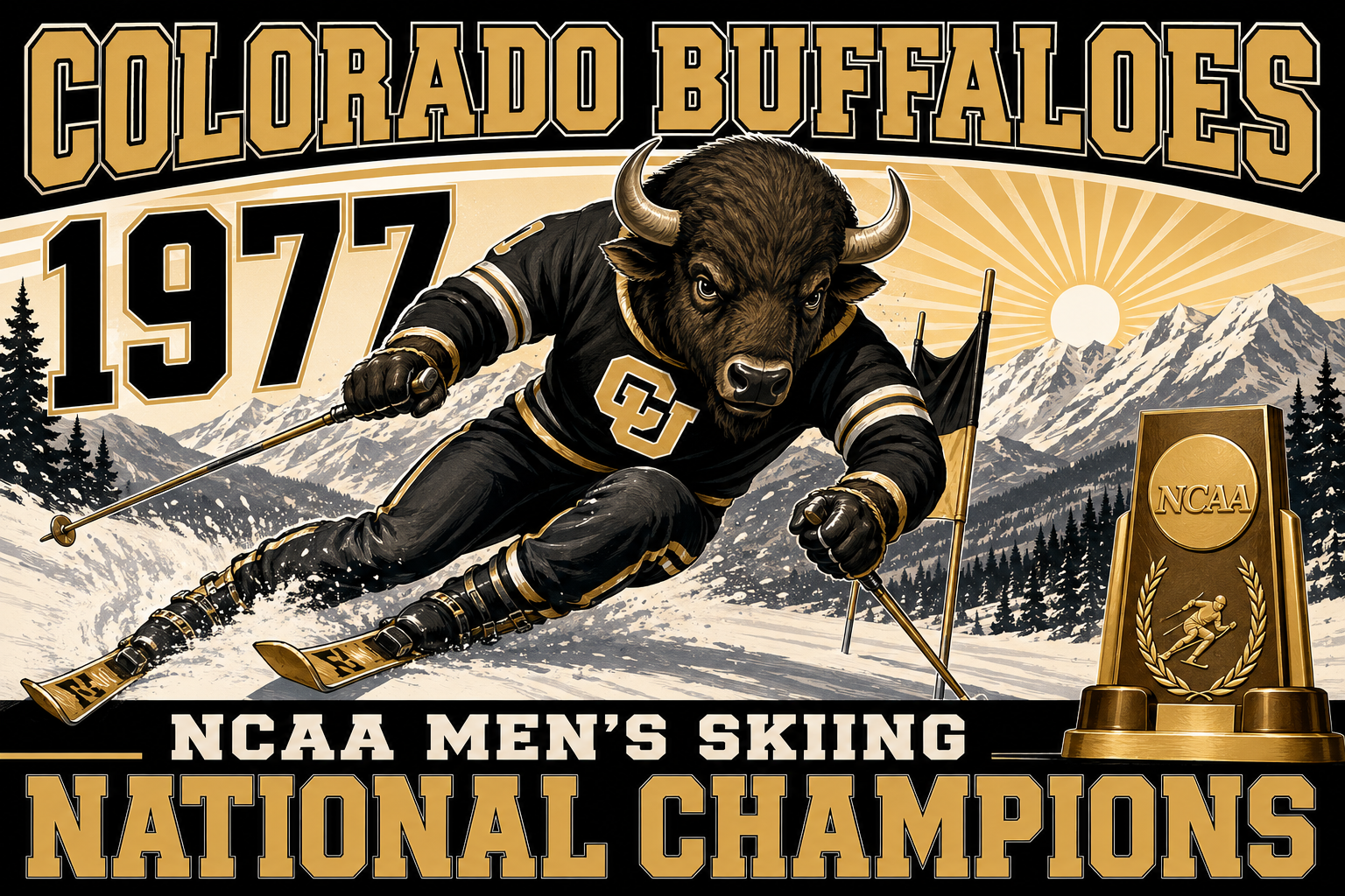 Colorado Buffaloes 1977 Skiing Champions Poster Design