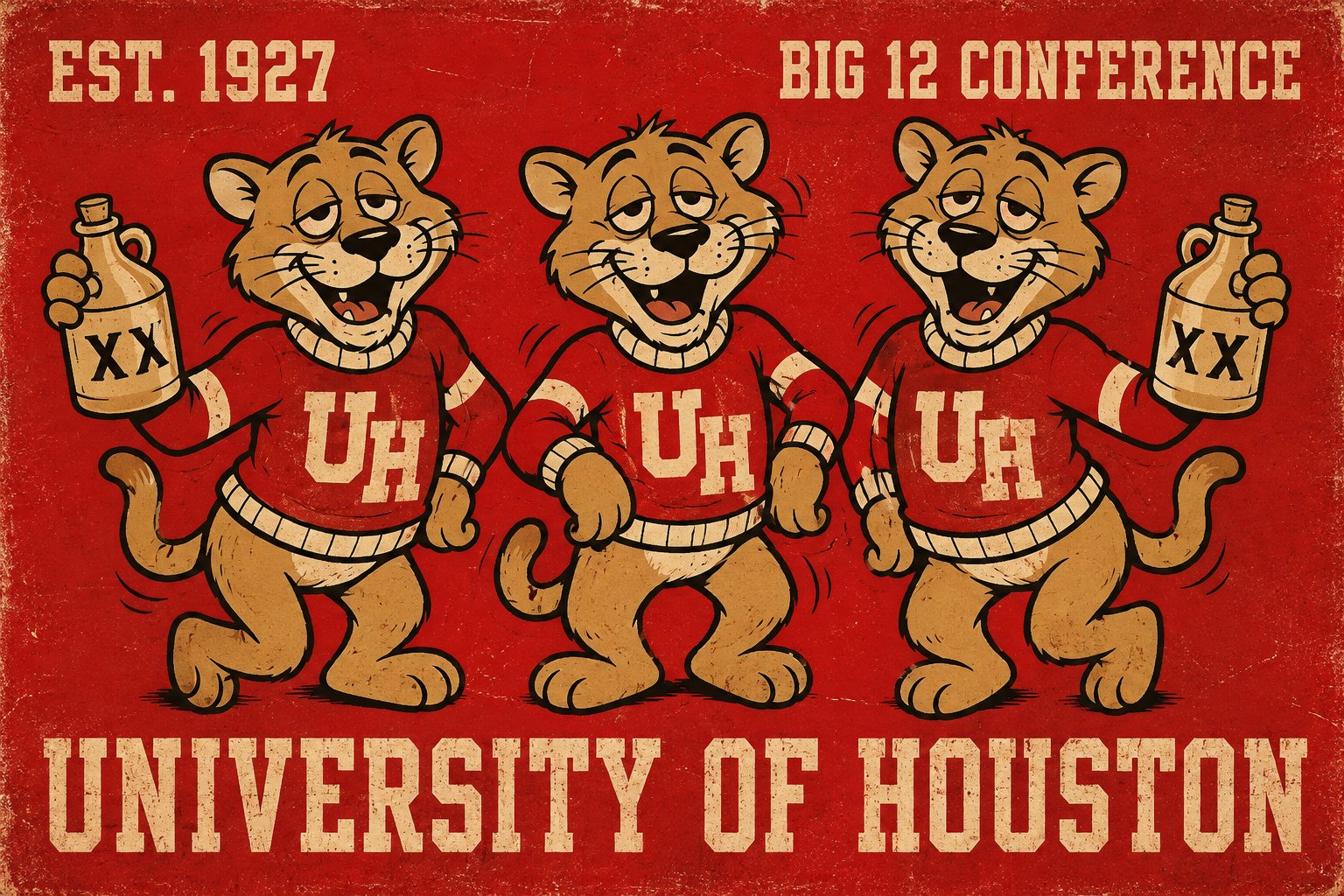 University of Houston Cougars Big 12 Distressed Graphic