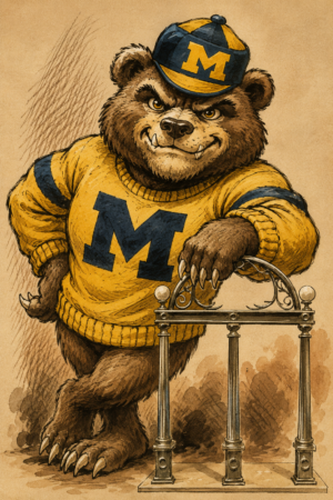 Fierce Bear Mascot in Yellow and Navy M Uniform Art