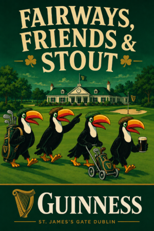 Fairways, Friends & Stout Golf Toucans Guinness Wall Art