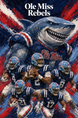Ole Miss Rebels Shark Football Wall Art Print
