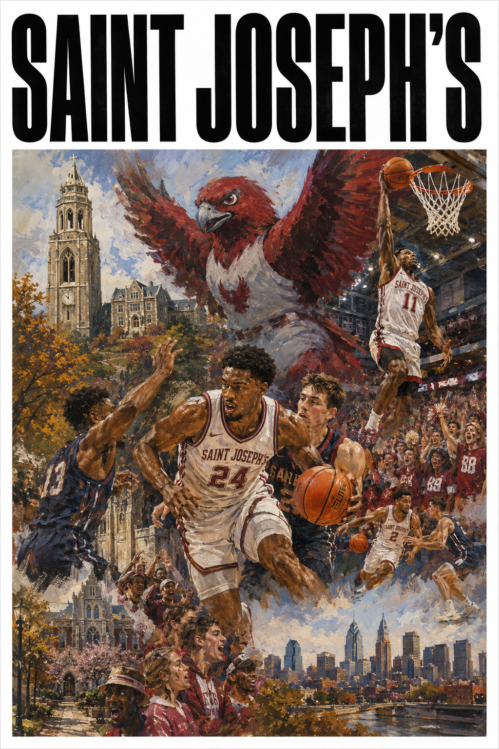 Saint Joseph’s Basketball Campus Illustrated Wall Art Poster
