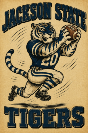 Jackson State Tigers Vintage-Style Football Tiger Wall Art