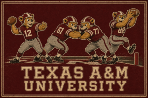 Texas A&M Football Bear Mascots Retro Wall Art Print