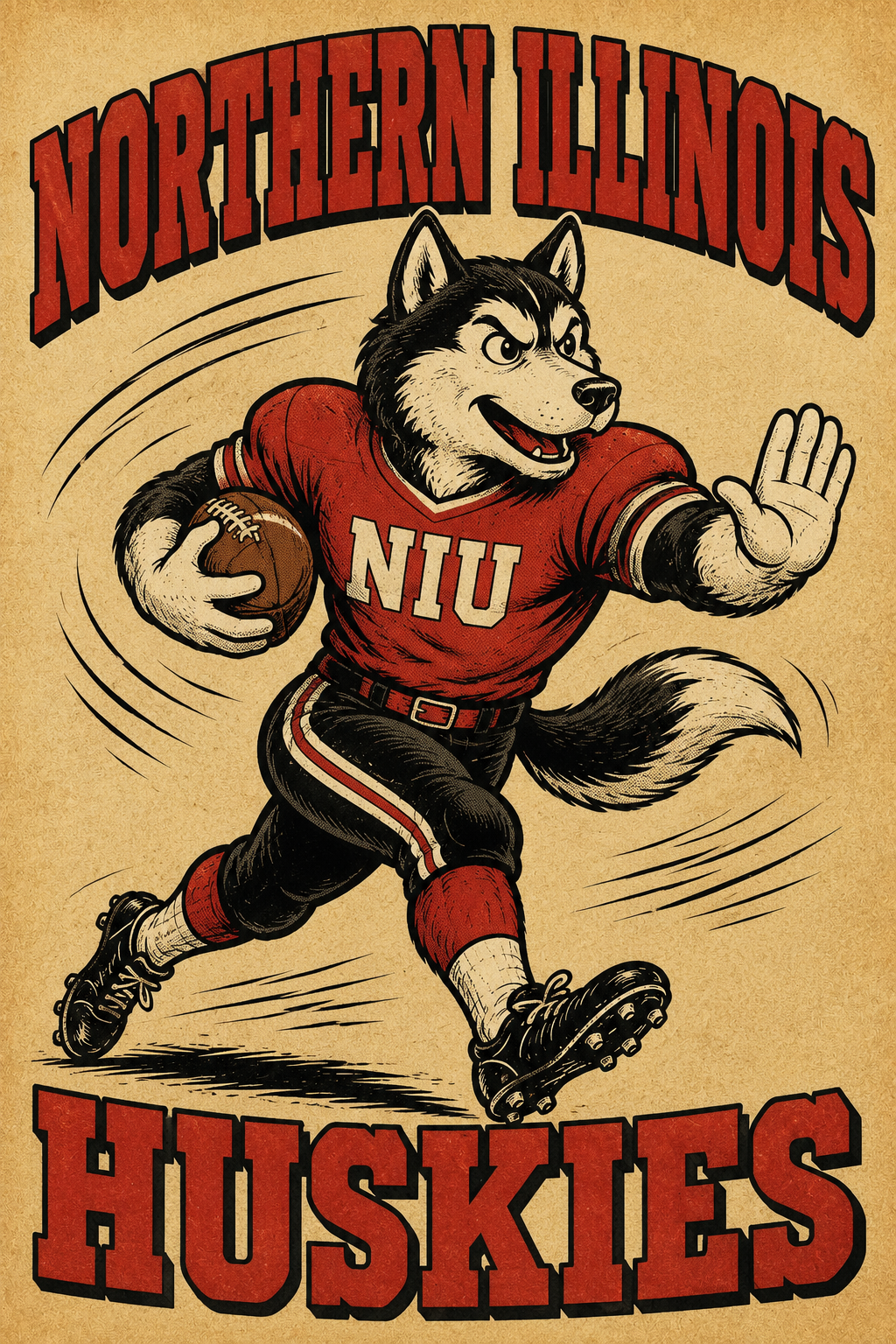 Northern Illinois Huskies Football Husky Vintage-Style Print