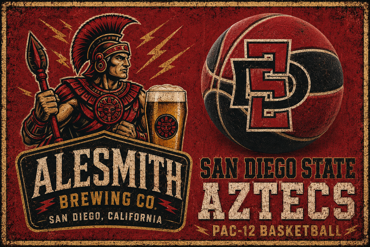 Aztecs Basketball AleSmith Brewing Co. Vintage-Style Wall Art