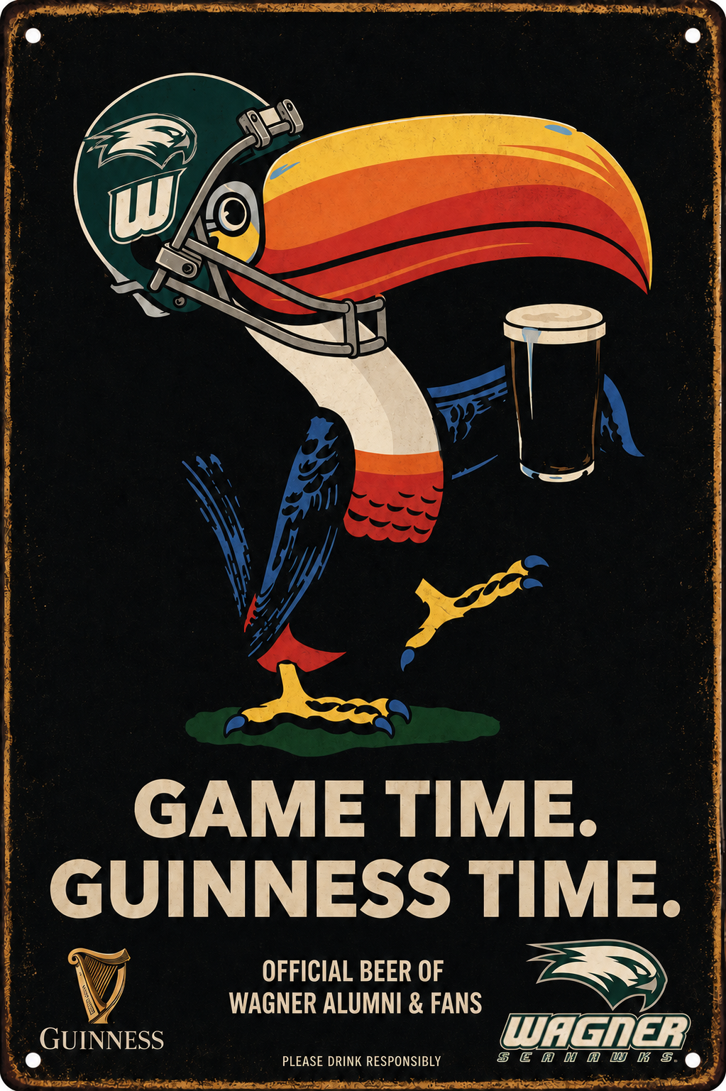 Game Time Guinness Wagner Football Metal-Style Wall Sign