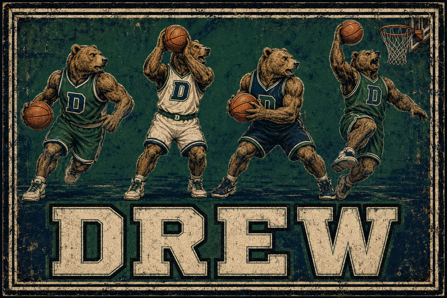 Retro Bear Basketball DREW Wall Art