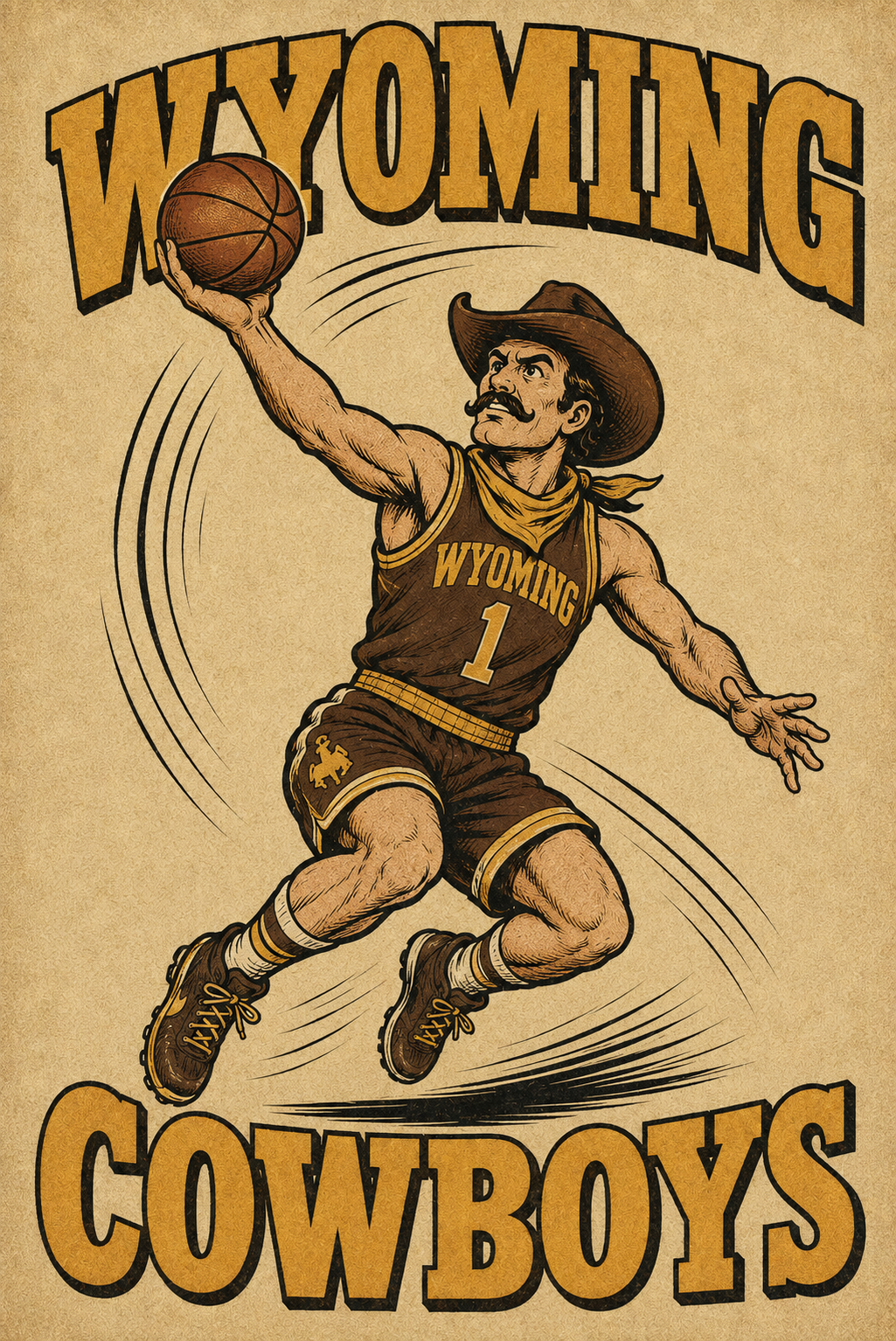 Wyoming Cowboys Vintage Basketball Player Wall Art