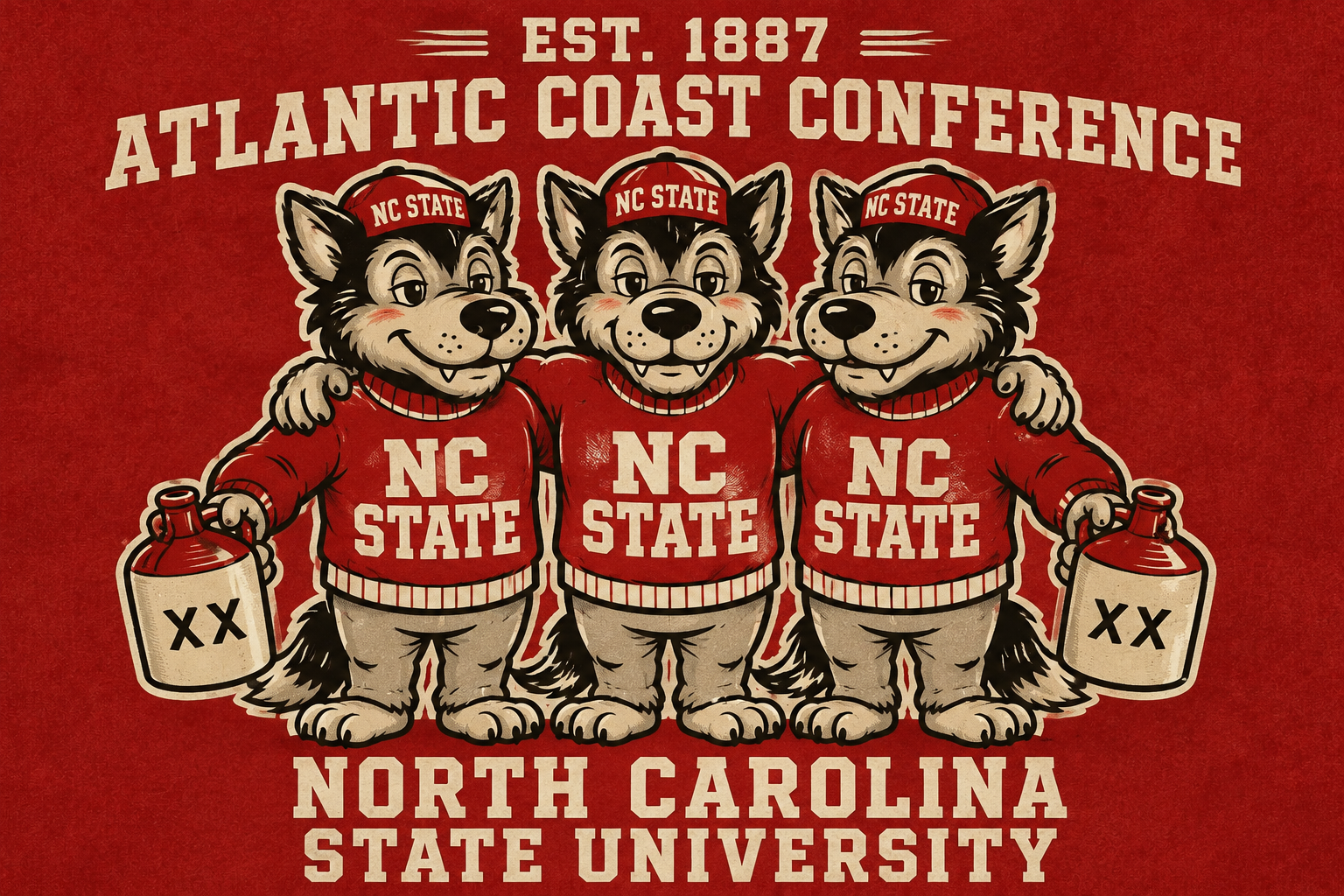 NC State Wolf Trio Atlantic Coast Conference Wall Art