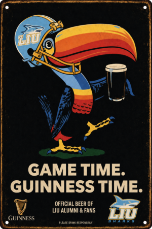 LIU Sharks Guinness Game Time Vintage-Style Metal Sign