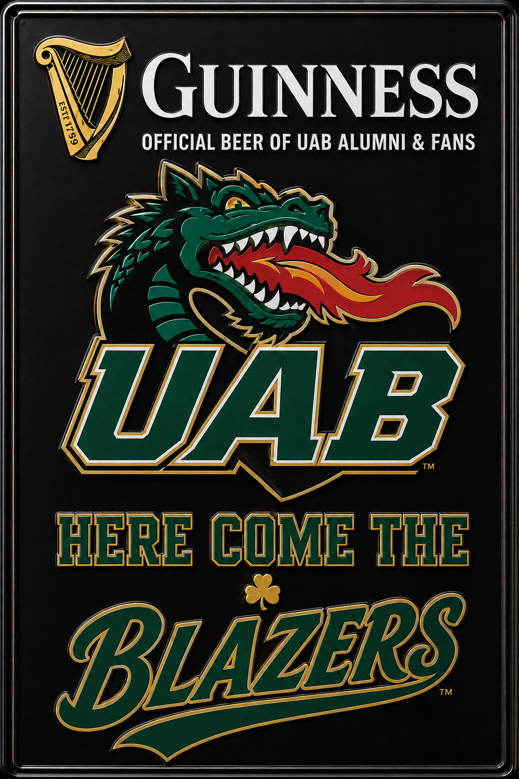 Guinness UAB Blazers Here Come the Blazers Wall Sign