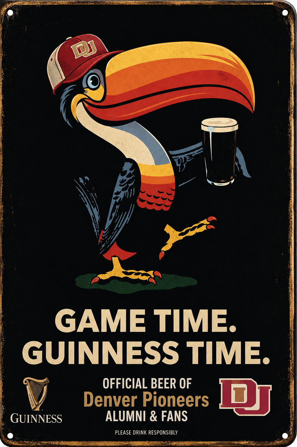 Guinness Time Denver Pioneers Vintage-Style Wall Sign