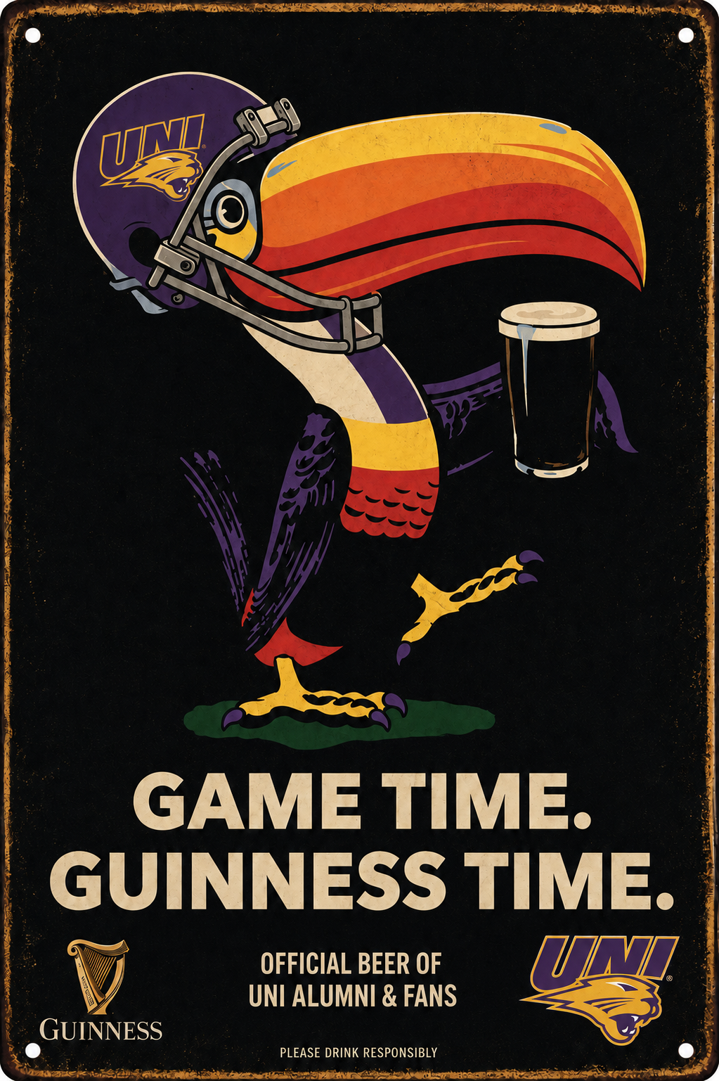 Game Time Guinness Time UNI Football Wall Sign