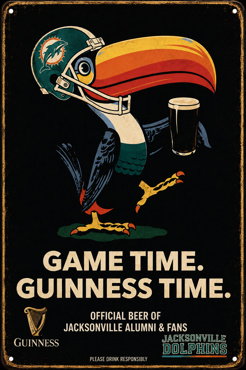 Dolphin Football and Guinness Game Time Wall Sign